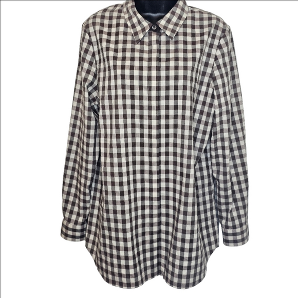 Lafayette 148 New York Gingham Button-up Blouse. Women's Size L, 100% Cotton - Picture 1 of 7